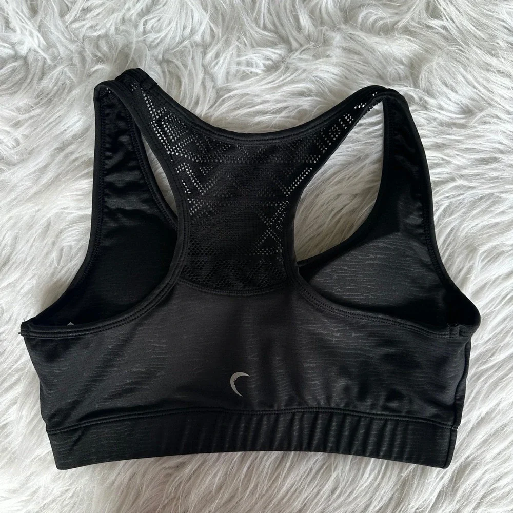 Zyia Active Sports Bra Black Space Dye Laser Cut Mesh Racerback Active Sz Medium